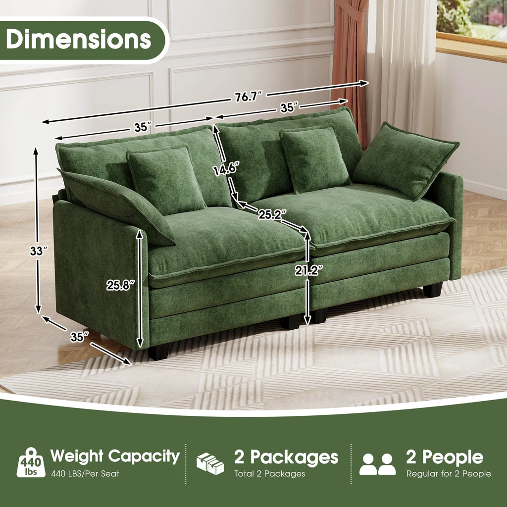 BedLuxury 111.5'' Modular Sectional Sofa with Movable Ottomans, U Shaped Cloud Couch for Living Room, 3-Seat, Beige