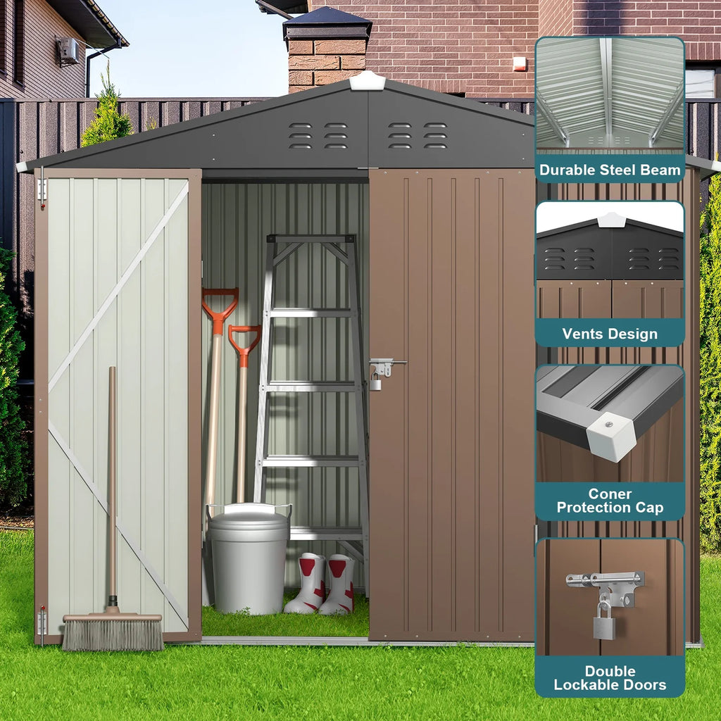 Lockable Lofka 6x4 ft Shed&Outdoor Storage Clearance  - All-Weather Resistant Garden Shed , Grey