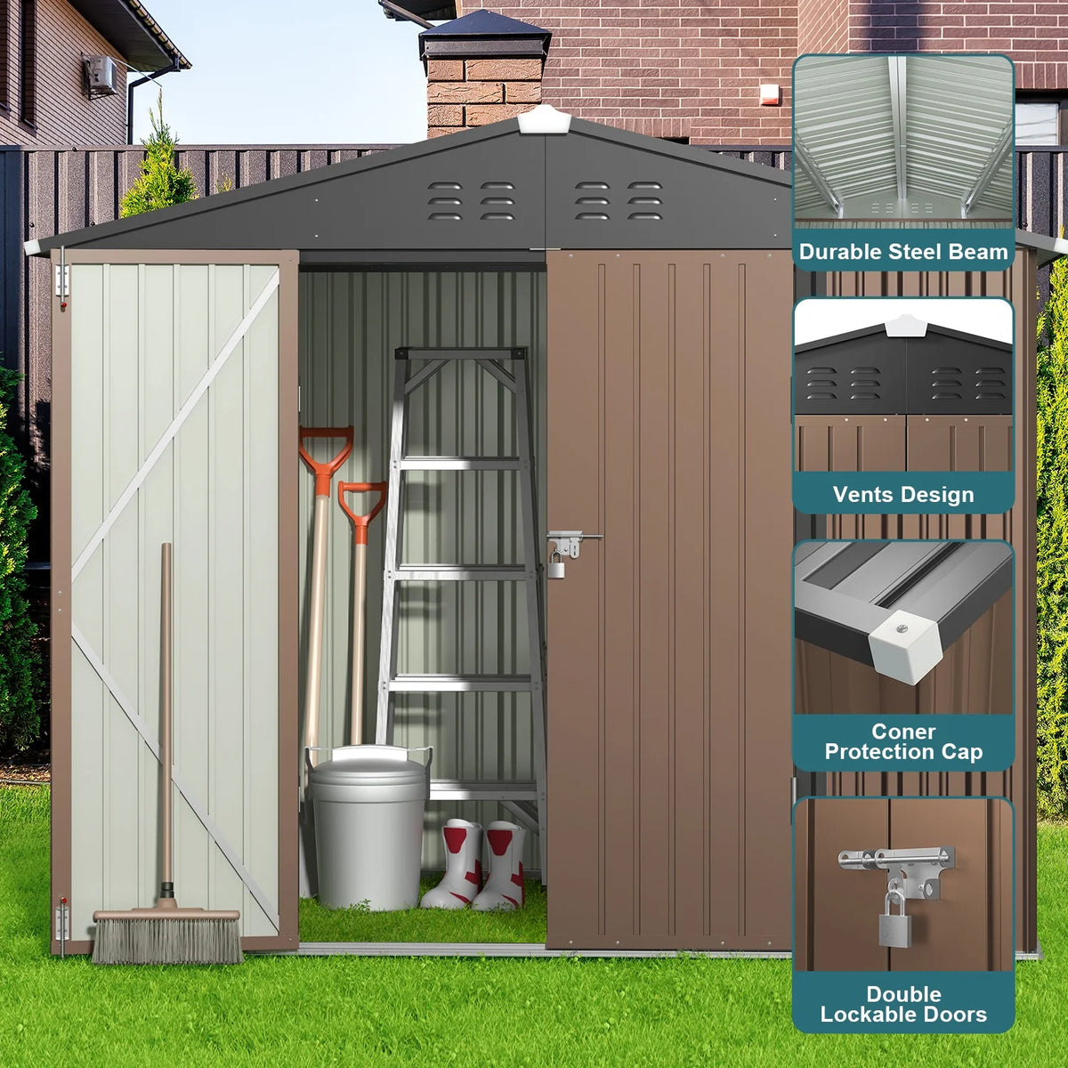 Lockable Lofka 6x4 ft Shed&Outdoor Storage Clearance  - All-Weather Resistant Garden Shed , Grey