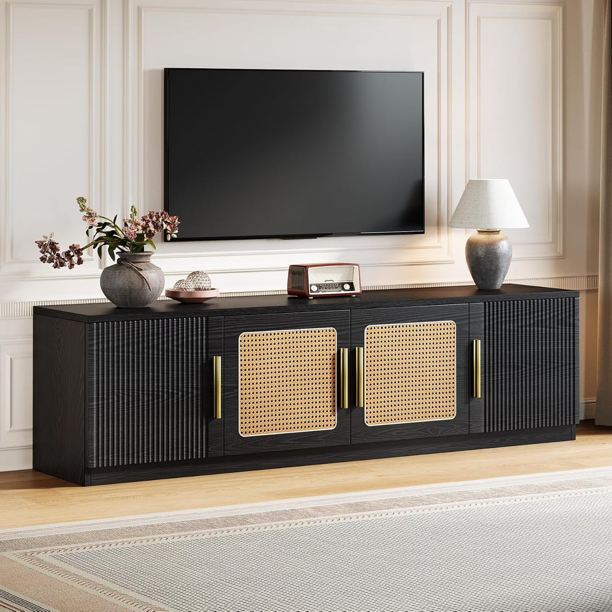 Tribesigns 70.9" TV Stand for Living Room, Mid Century Modern Entertainment Center with 6-Tier Storage Shelf