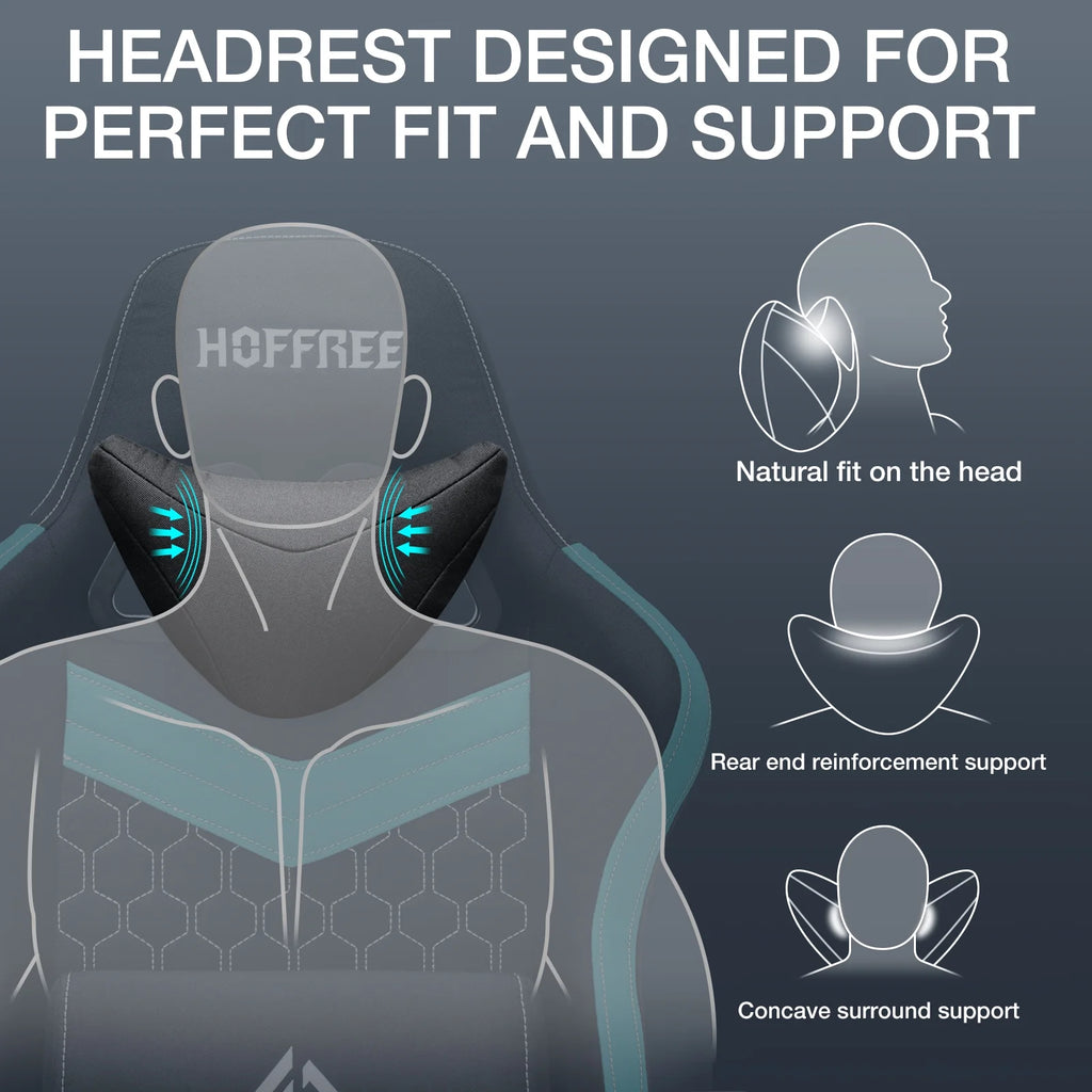 Hoffree Gaming Chair with Massage Fabric Office Chair with footrest for Adults, Ergonomic Gamer Chair with Headrest and Lumbar Support for Office Gaming, 440 LBS