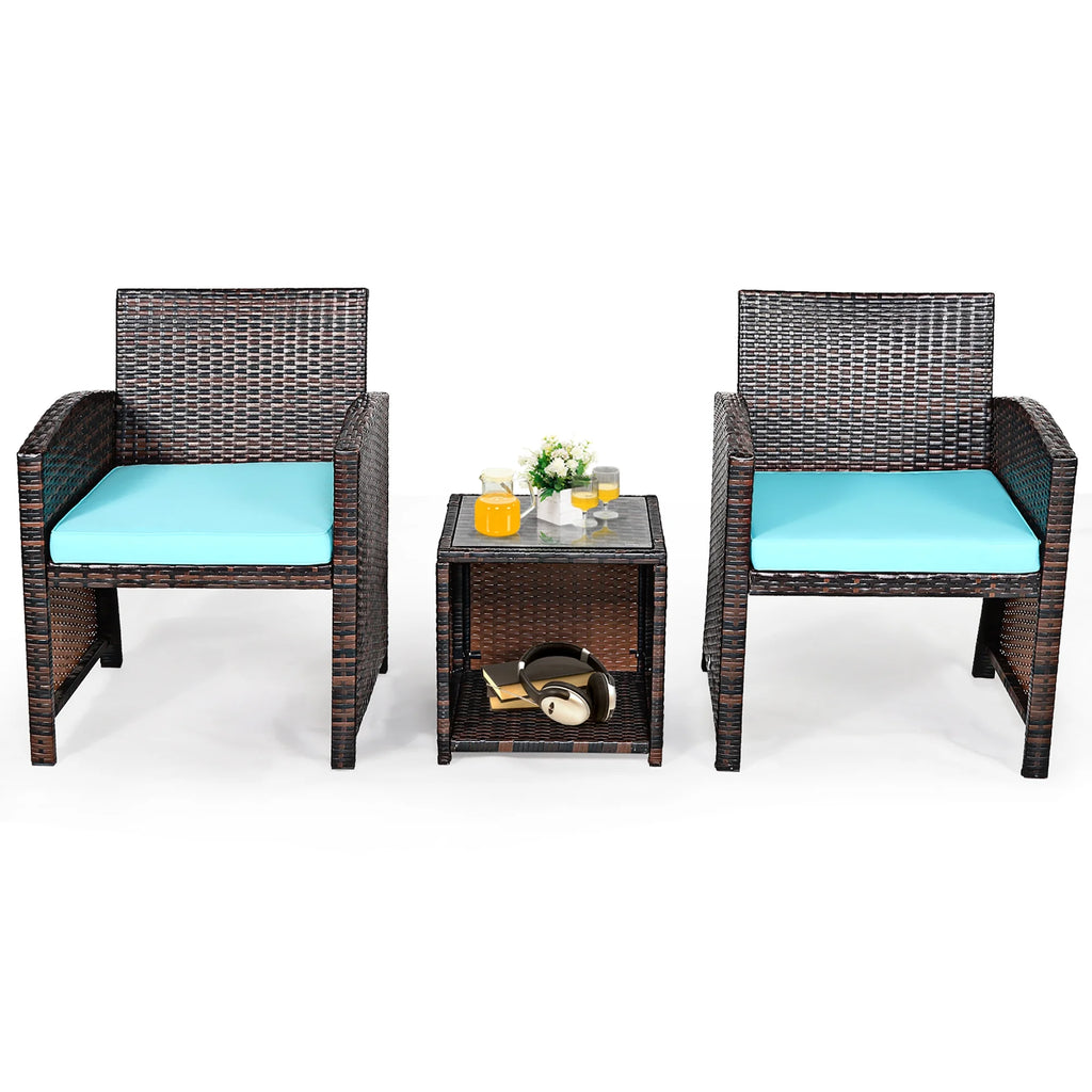 Costway 3PCS Patio Rattan Wicker Furniture Cushion Sofa Coffee Table Gray