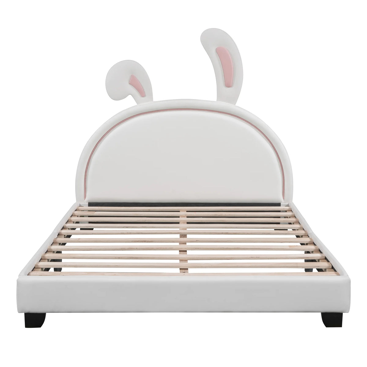 Euroco Upholstered Full Size Platform Bed, PU Cartoon Bunny Bed for Kids, Gray