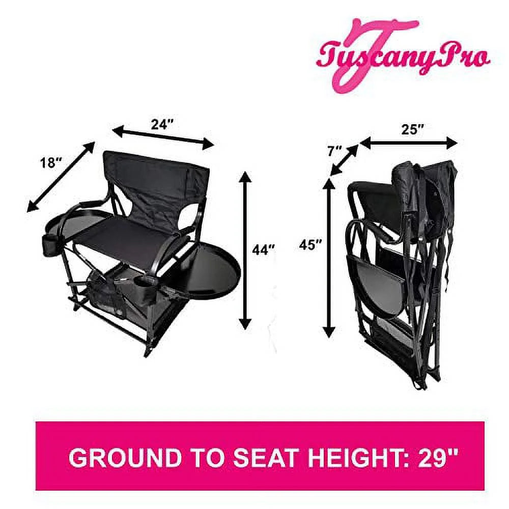 TuscanyPro Portable Makeup Artist Chair with Storage Cart & Umbrella Light Set - Perfect for Makeup, Salons, Movie Sets - Italian Design - 29 Inch Seat Height