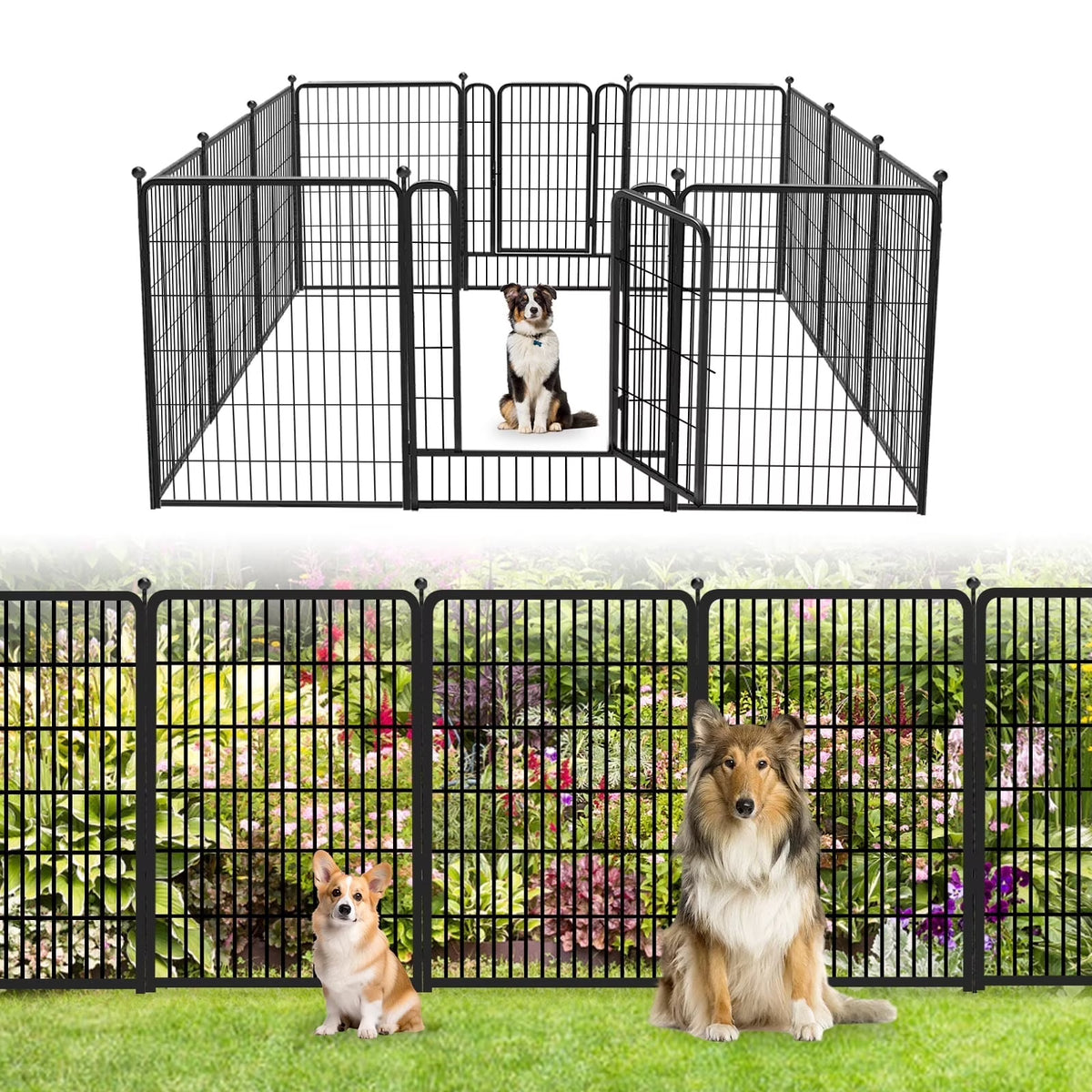 Txh001 Metal Garden Fence 28ft(L) 40in(H) Animal Barrier Metal Decorative Garden Fencing with Gate