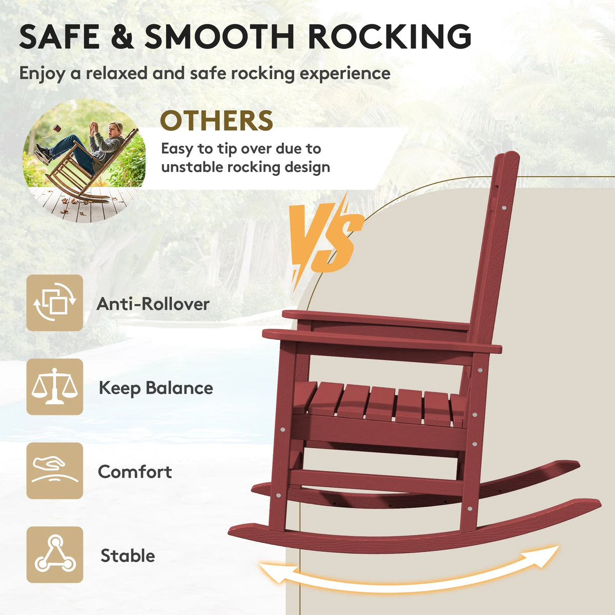 KINGYES Outdoor Rocking Chair Set of 2, HDPE Patio Rocking Chair, Heavy Duty Front Porch Rocker, Navy