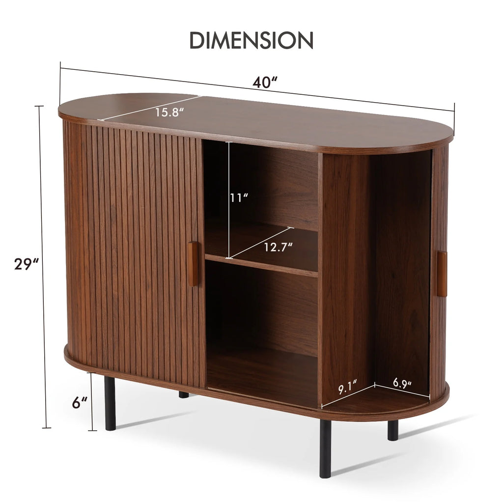 MARNUR Sideboard Buffet Cabinet 40" Storage Cabinet with 2 Sliding Tambour Doors, Adjustable Shelves for Kitchen, Living Room, Hallway, Entryway