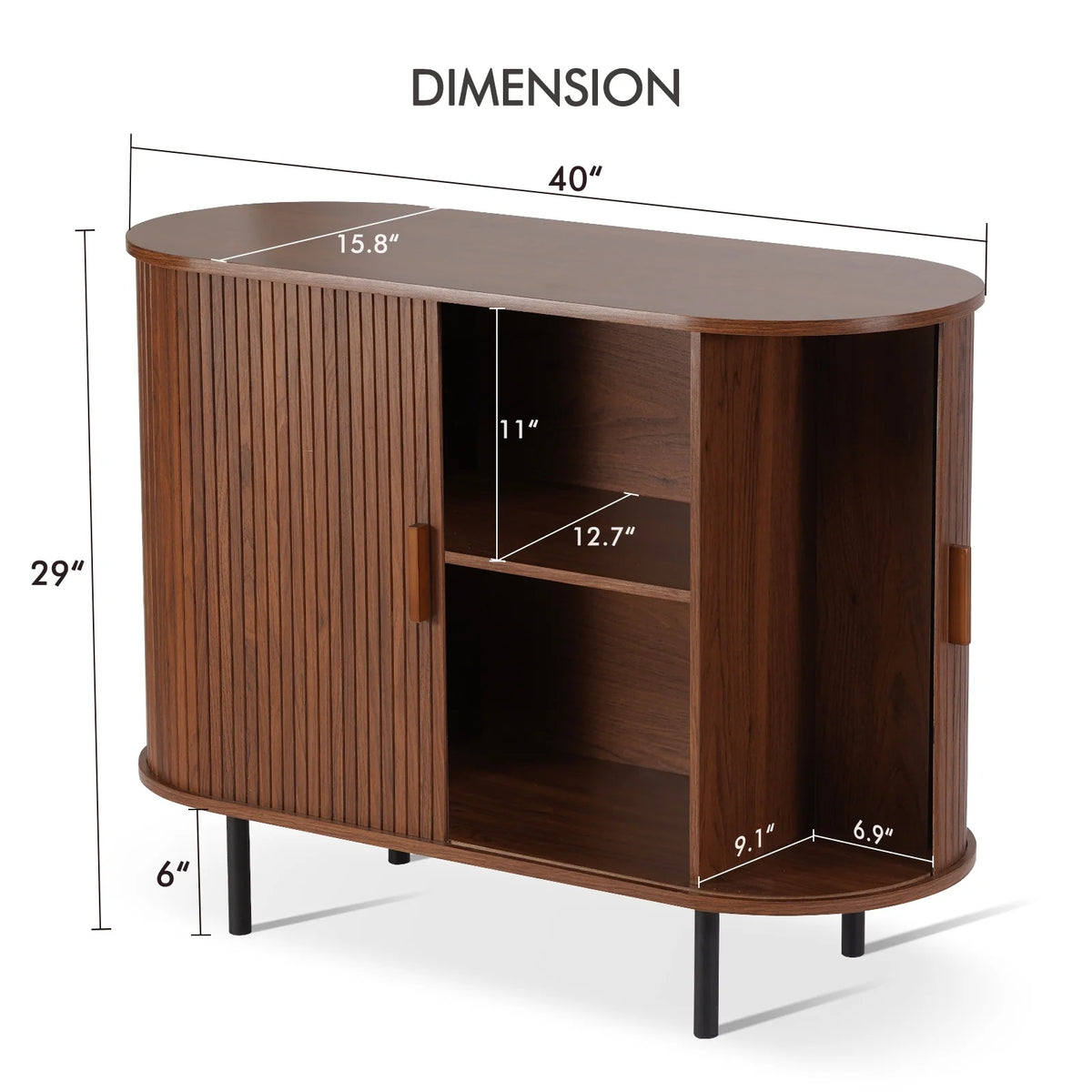MARNUR Sideboard Buffet Cabinet 40" Storage Cabinet with 2 Sliding Tambour Doors, Adjustable Shelves for Kitchen, Living Room, Hallway, Entryway