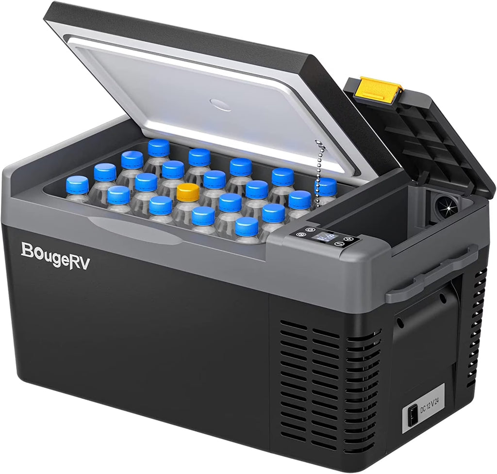 BougeRV Portable Car Refrigerator CRPRO 21 Qt, 12 Volt Fridge Compressor Freezer with -8 ~50 Cooling Range, 12V/24 DC & 110-240 AC for RV Truck Vehicle Boat Outdoor & Home Use Black