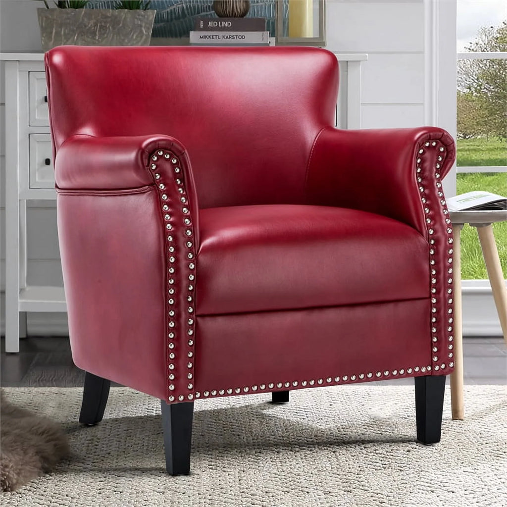 Comfort Pointe Holly Navy Blue Faux Leather Club Chair with Nail Head Trim