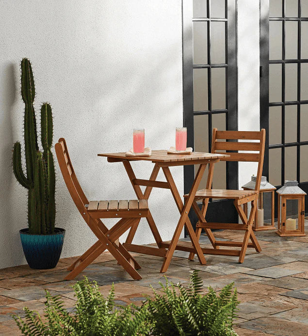 Mainstays Outdoor Patio 3-Piece Wood Bistro Set, Natural Color