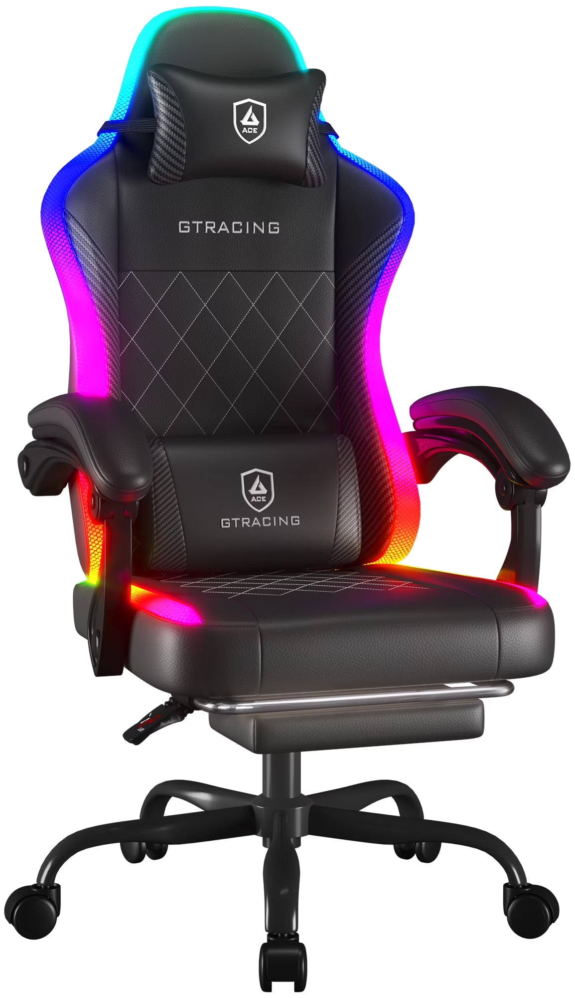 GTRACING RGB Ergonomic Gaming Chair with Massage, LED Lights, Footrest, Lumbar Support and Backrest, Black