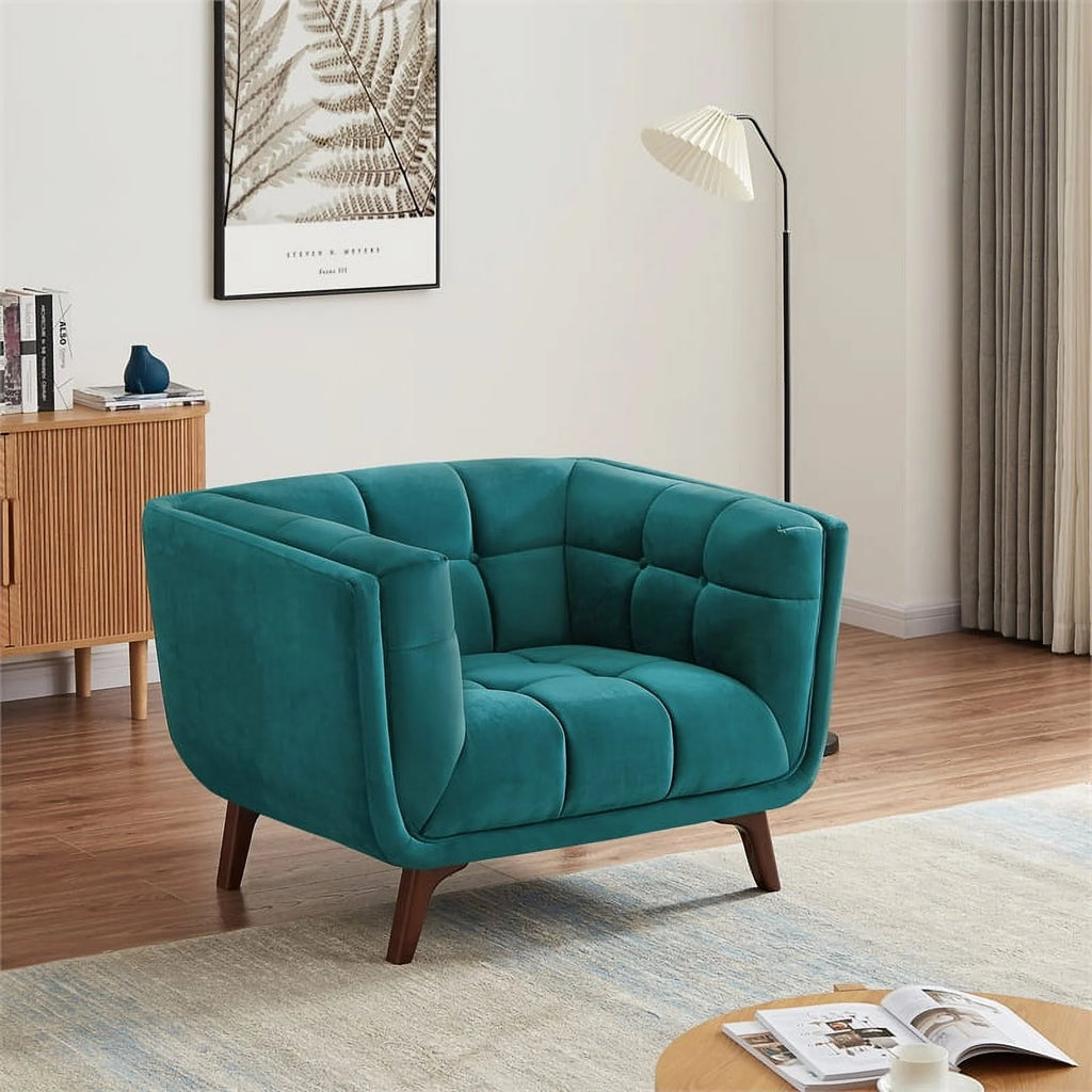 Allen Mid-Century Modern Velvet Upholstered Armchair in Blue