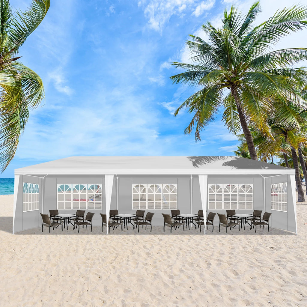 10'x30' Outdoor Party Tent with 8 Removable Sidewalls, Waterproof Canopy Patio Wedding Gazebo, White