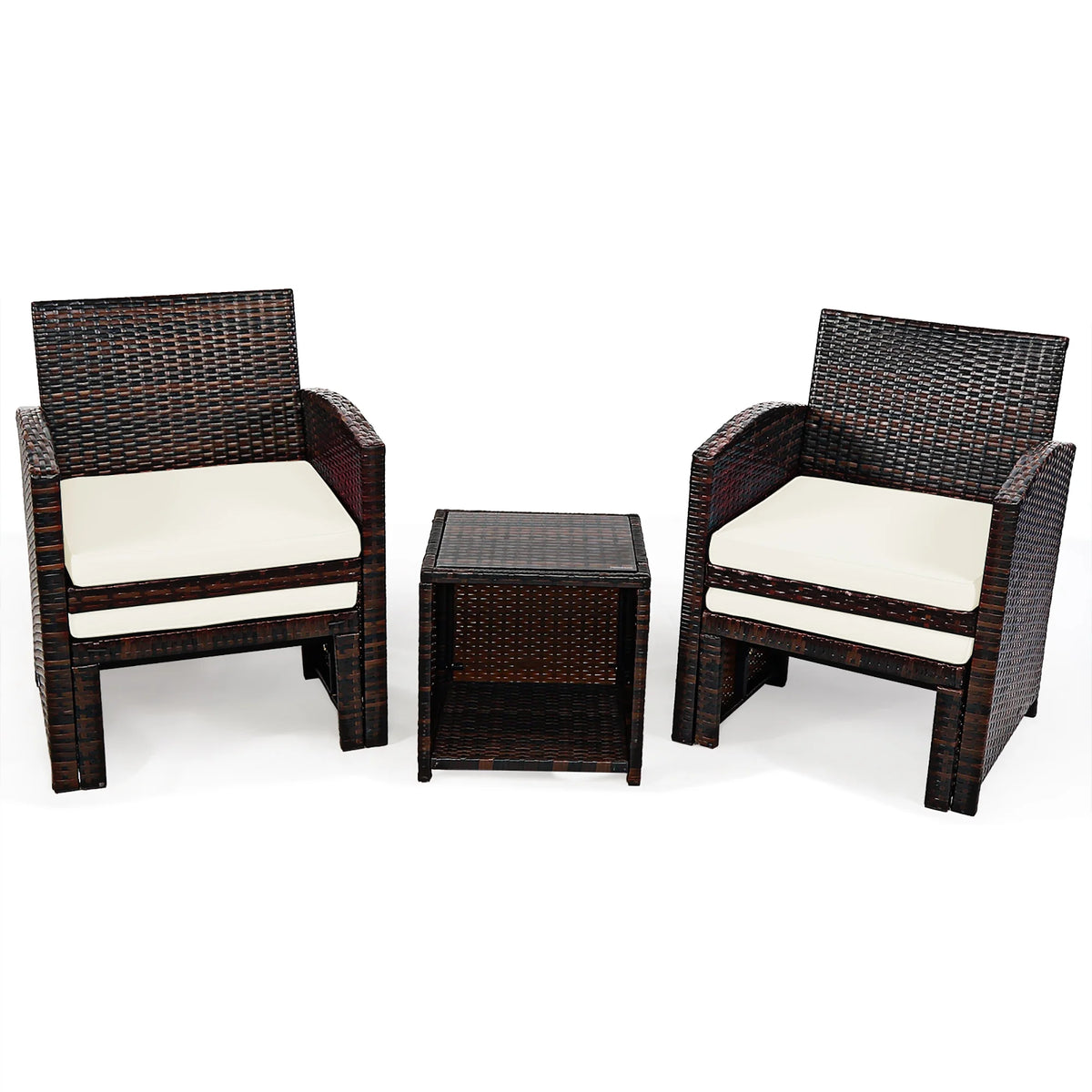 Costway 5PCS Patio Rattan Wicker Furniture Set Sofa Ottoman W/ Cushions White