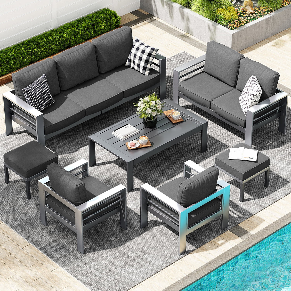 AECOJOY Aluminum Outdoor Furniture Set, 7 Pieces Metal Patio Furniture on sale Outdoor Couch Patio Conversation Set - Light Grey