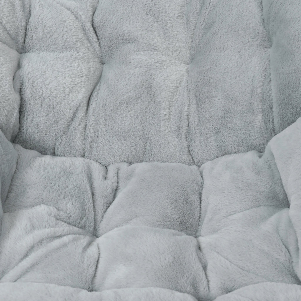 Emma + Oliver Oversized Faux Fur Folding Saucer Chair for Dorm, Bedroom, Black Faux Fur/Black Frame