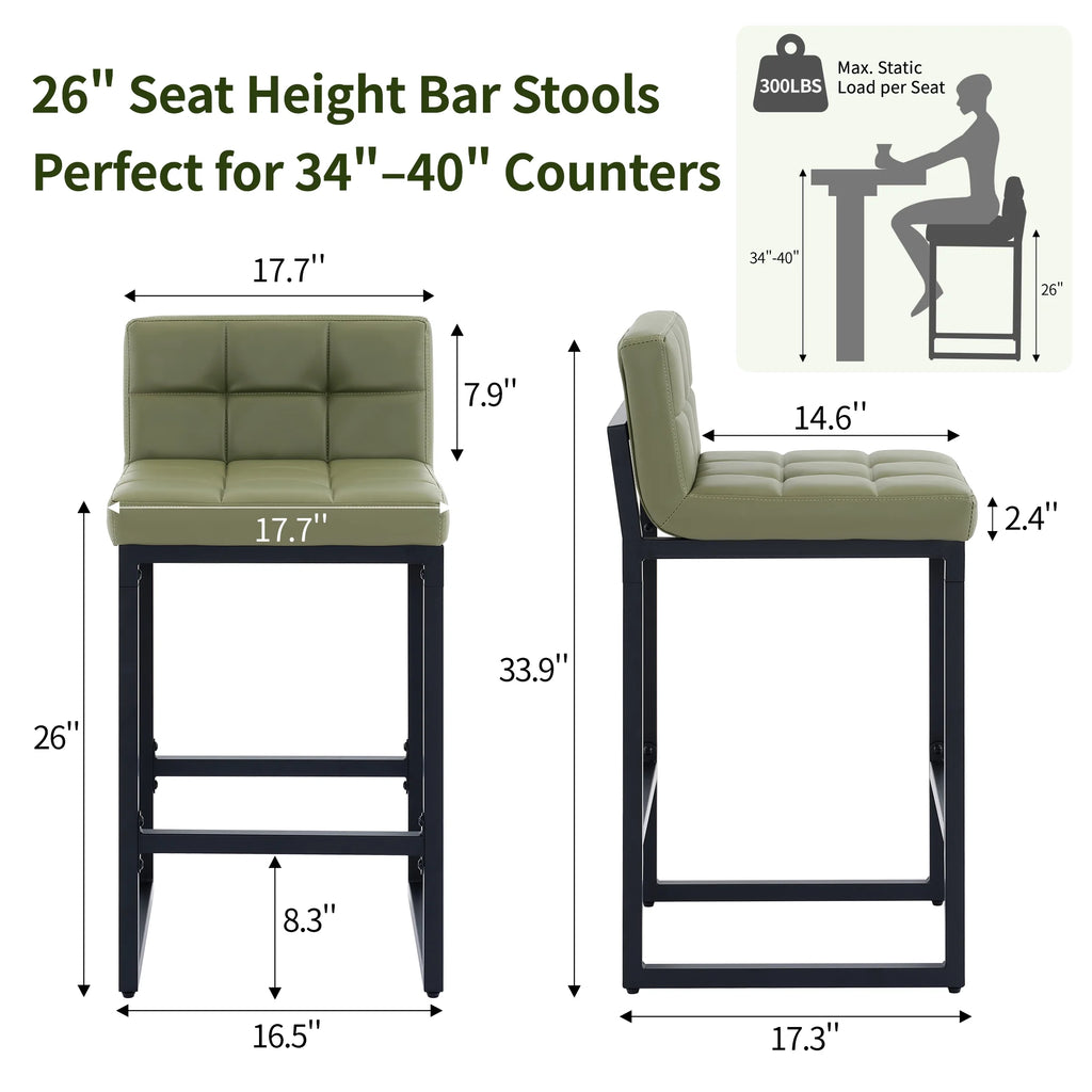 FIRAVOE Bar Stools Set of 3, Counter Height Bar Stools (Low Back)(Thickened Frame) 26" PU Leather Barstools Bar Chairs for Kitchen Island, Black