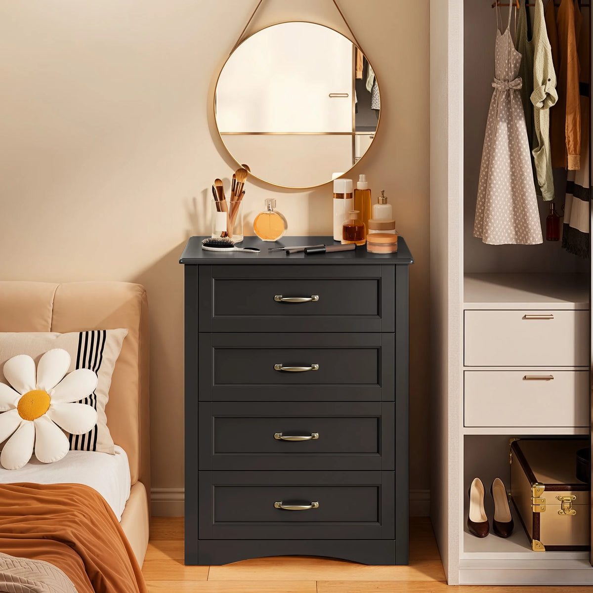 Lofka 3 Piece Nightstands and Dressers Sets , 6 Drawer Dresser & 4 Drawers Nightstand set of 2,Modern Engineered Wood ,White