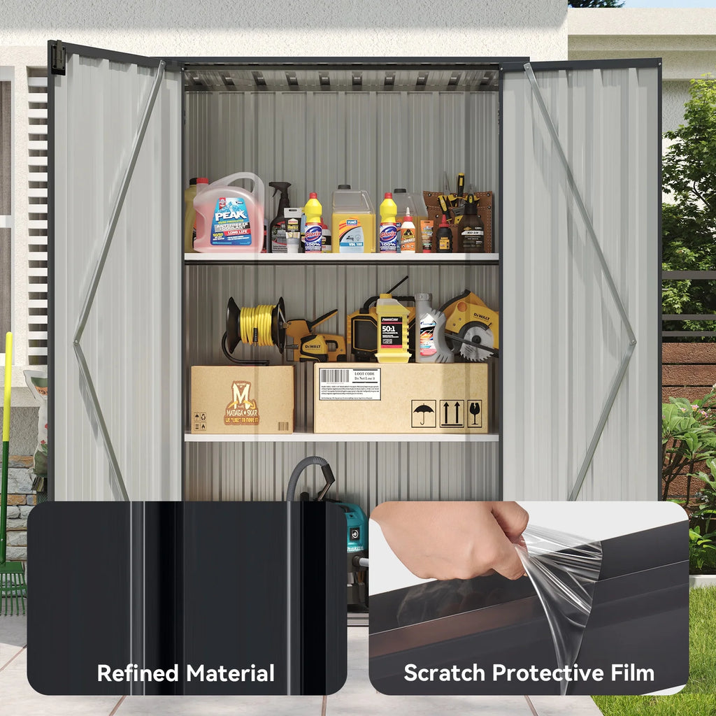 Aoxun 4.5x1.5 ft. Black Metal Storage Shed with 2 Shelves, Outdoor Waterproof Cabinet