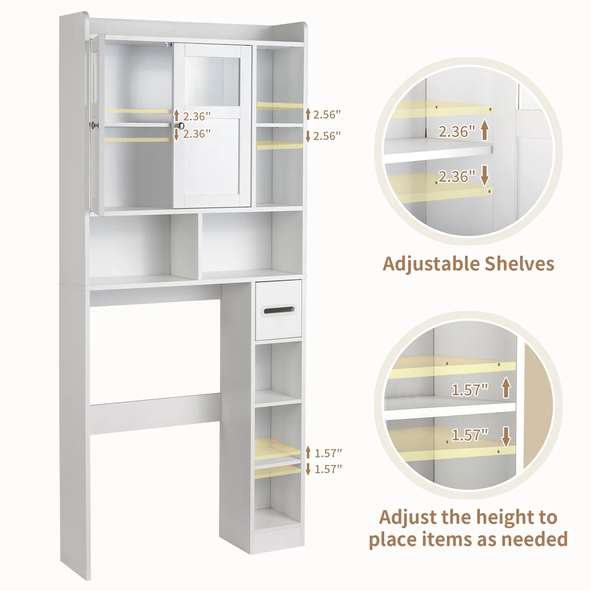 Ktaxon Over the Toilet Bathroom Storage Cabinet with 2 Doors & 3 Storage Shelves Space Saver, White
