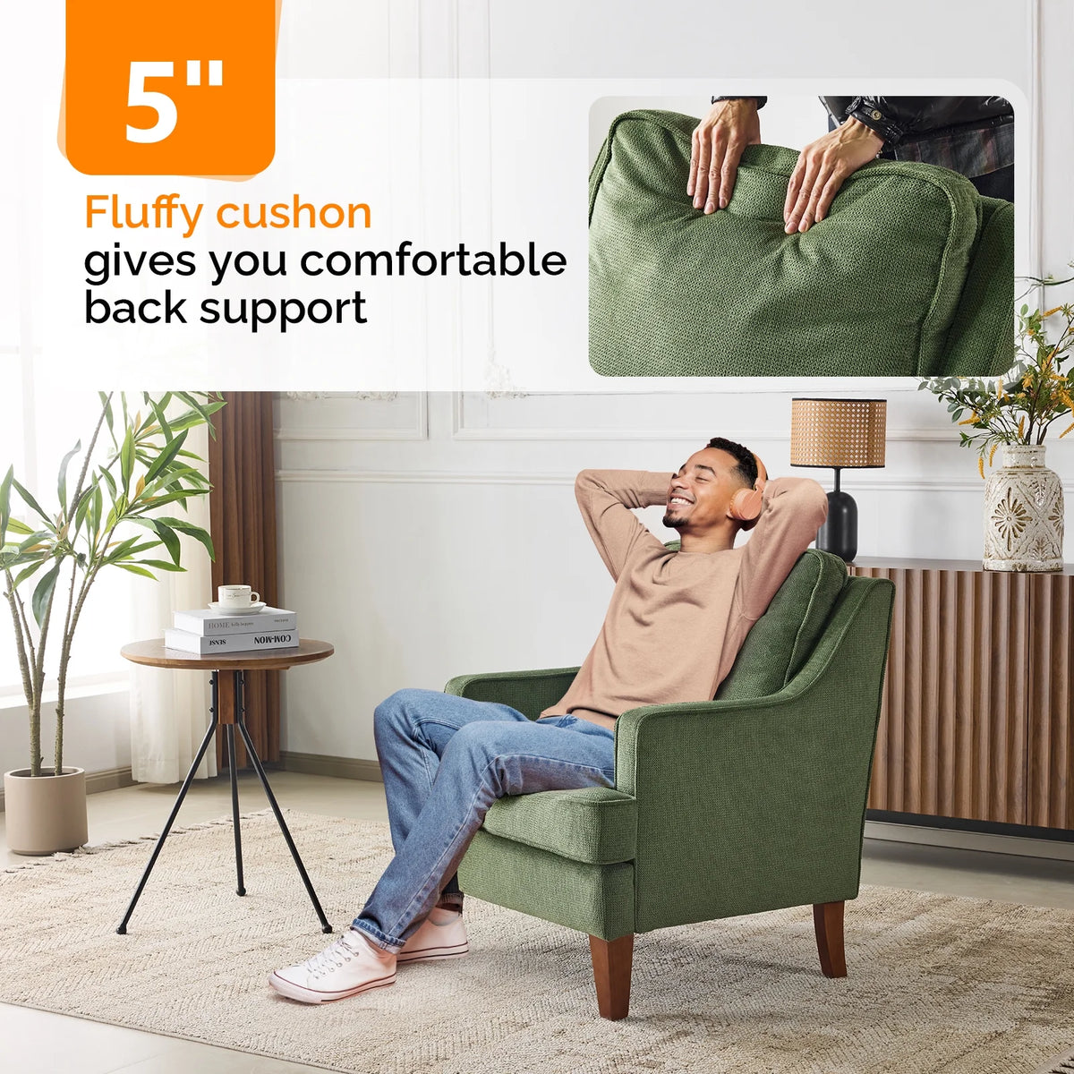 Ktaxon Fabric Accent Chair, Reading Armchair with Removable Cushion, Single Sofa with Extra Seat Depth for Living Room Bedroom Black