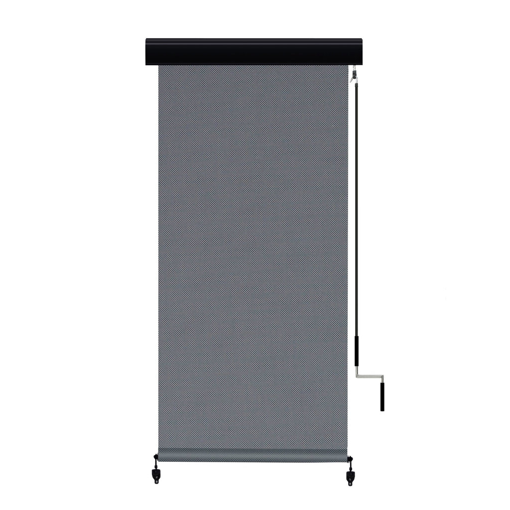 Vicllax 7'Wx8'H Outdoor Roller Shades Blinds for Patio Porch Crank Operation Solar Fabric, Light Gray