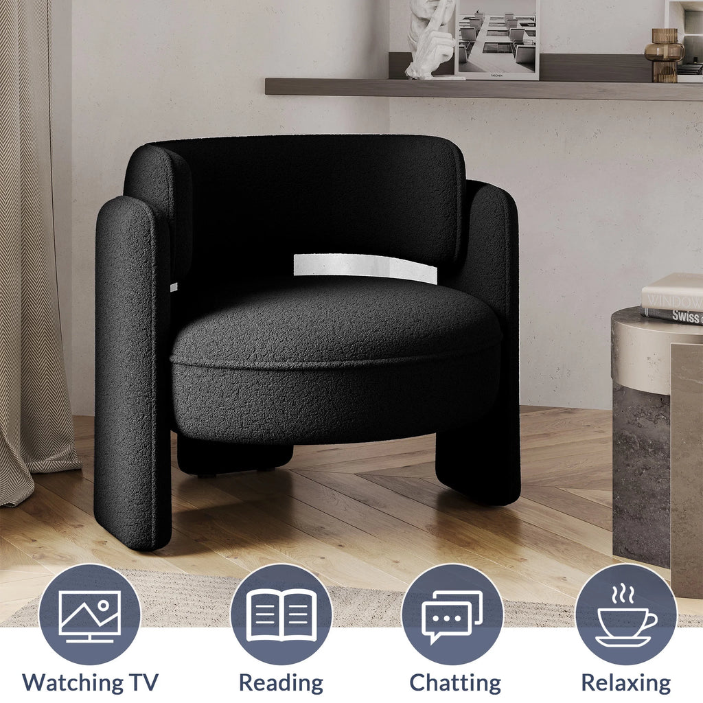 BELLEZE Sherpa Boucle Chair, Modern Barrel Accent Chair Comfy Round Upholstered Armchair Accent Side Chair for Living Room, Bedrooms, Corner - Quinton White