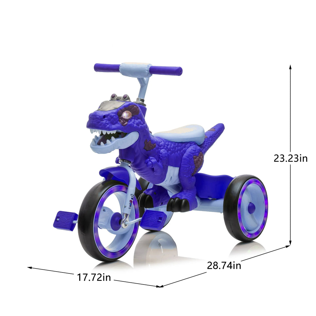 Xuanlur Kids Ride on Dinosaur Tricycle, Toddlers Kid Trike with Wide Flash Wheels, Anti-Slip Pedals, Rear Basket, Music & LED Lights, Toddler Bike Toys Gift for 3-6 Year Old Boys & Girls (Green)