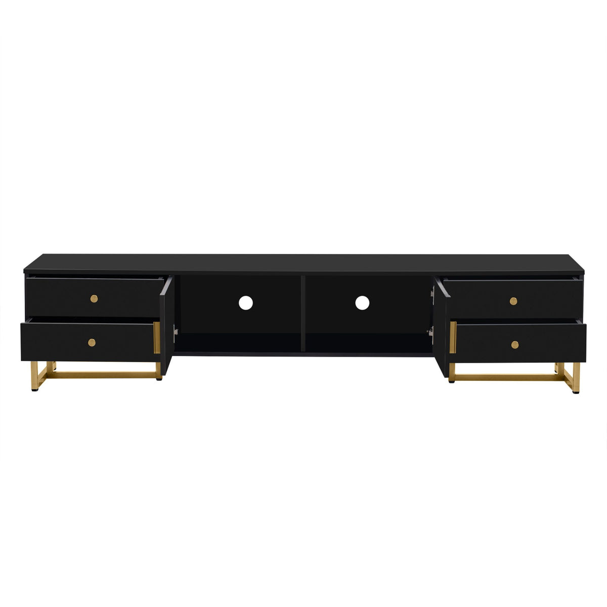 DEALTOPS Stylish TV Stand with 4 Drawers, Spacious Media Console with Metal Legs for TVs Up to 75'', Black