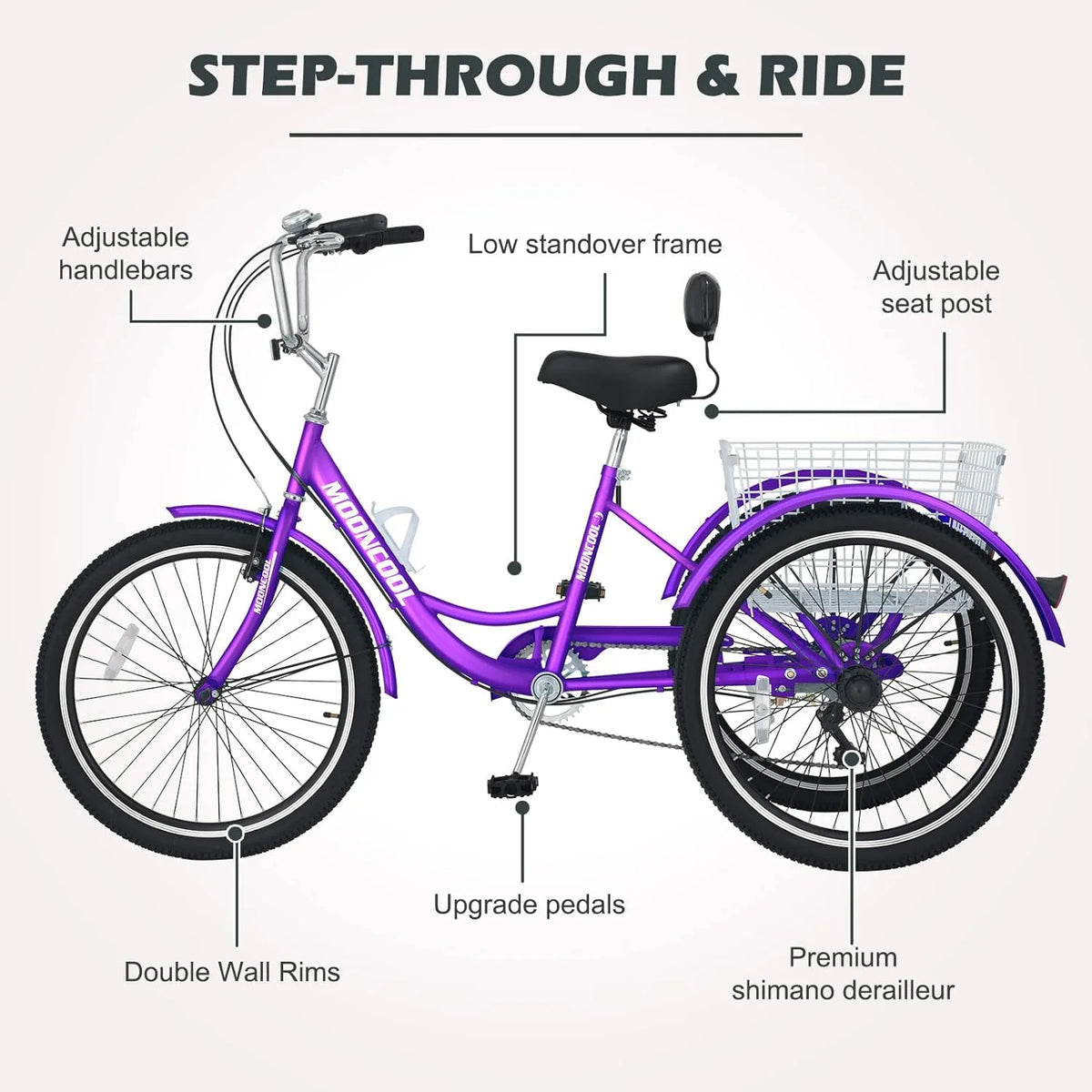 FICISOG 7 Speed Adult Tricycle for Women, 20/24/26 Inch Adult Trike with Basket, 3 Wheel Bikes for Adults Seniors, Cruise Trike for Shopping Picnic