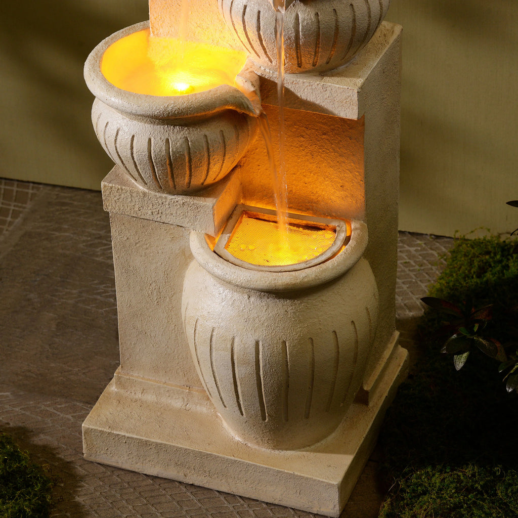 Teamson Home Outdoor Water Fountain with Lights 4-Tier Cascading Bowl Design with LED Light & Solar Pump, Solar-Powered Water Fountain Outdoor Garden, Yard, or Patio Dcor, Navy Blue