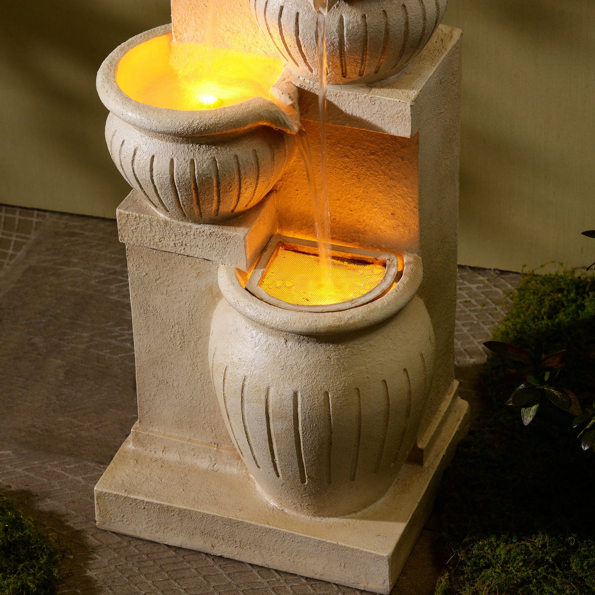 Teamson Home Outdoor Water Fountain with Lights 4-Tier Cascading Bowl Design with LED Light & Solar Pump, Solar-Powered Water Fountain Outdoor Garden, Yard, or Patio Dcor, Navy Blue