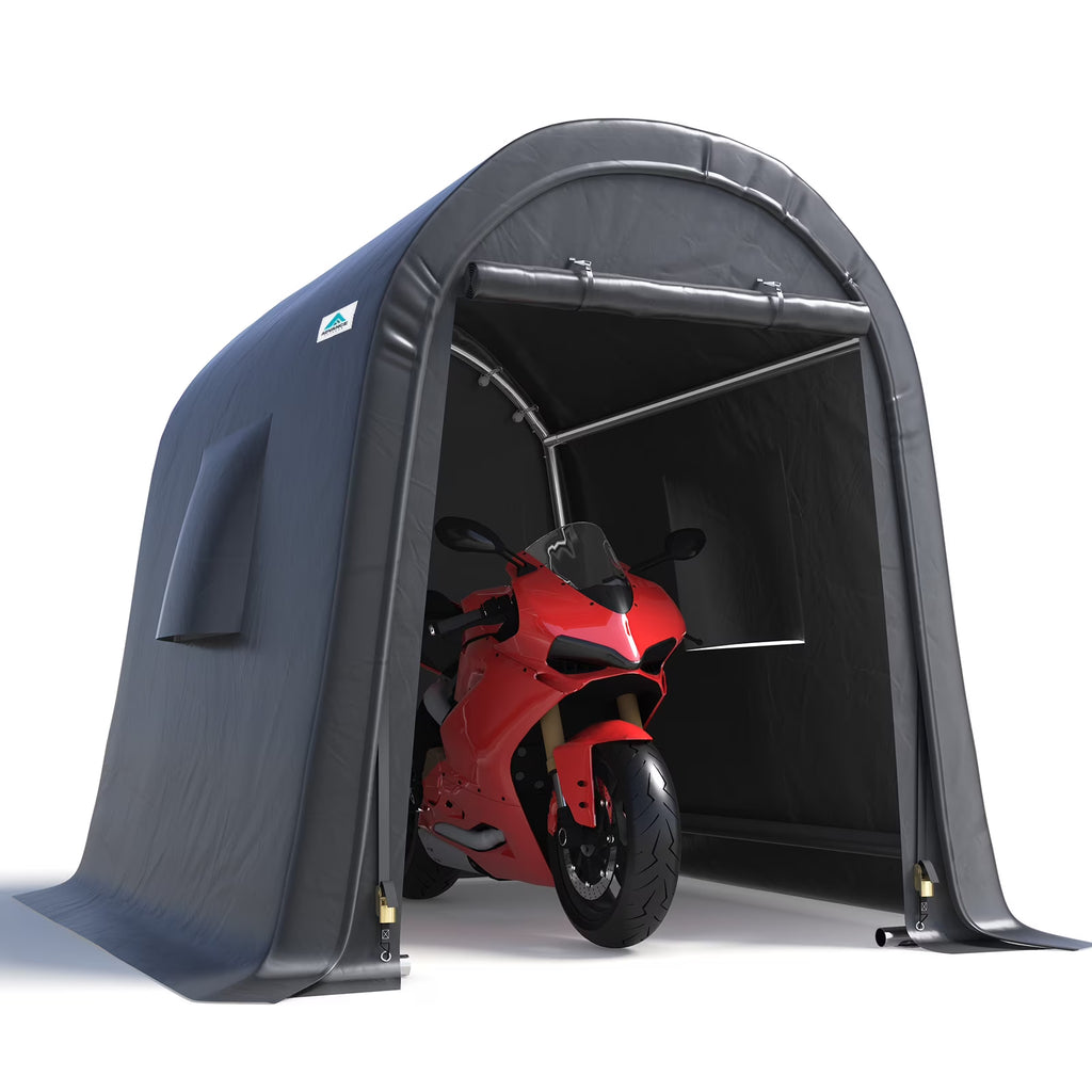 ADVANCE OUTDOOR 10x15 ft Shelter Storage Shed Steel Metal Round Roof Anti-Snow Portable Garage Carport for Motorcycle, Boat, or Garden Tools with 2 Roll up Doors & Vents, Gray