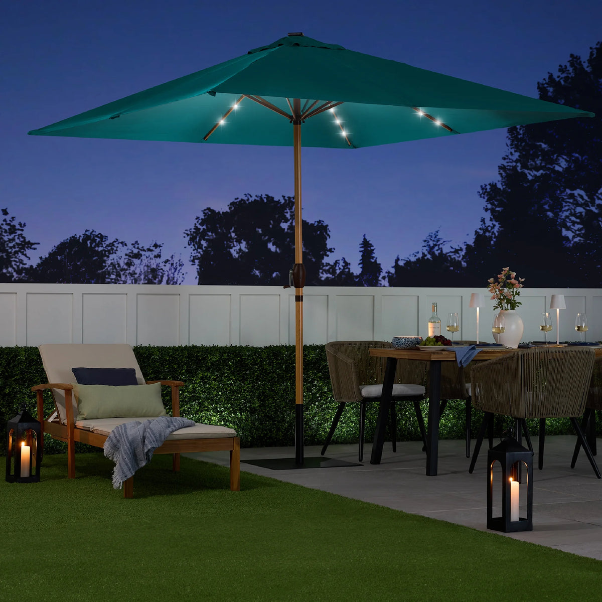 Best Choice Products 9ft Deep Square Solar LED Lighted Patio Umbrella w/ Woodgrain Pattern, UV-Resistant - Black