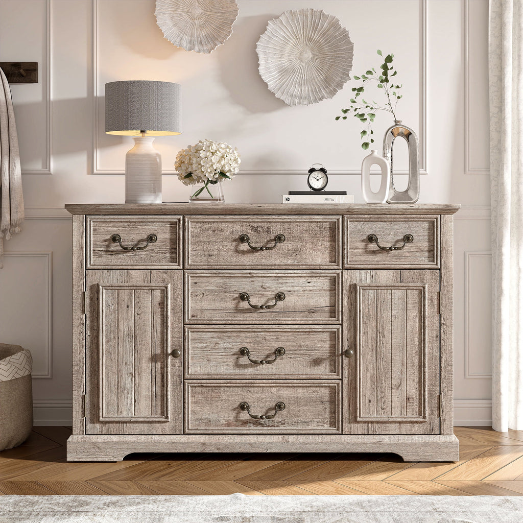 EnHomee Wood Dresser for Bedroom 9 Drawer Dressers&Chest of Drawers 63"L x 15.7"W x 31.5"H,Brown