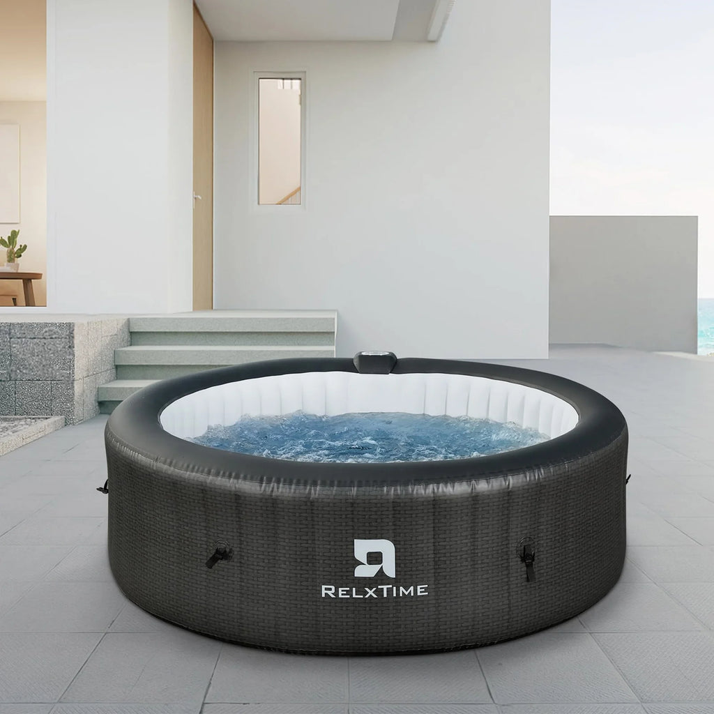 RELXTIME 4-6 Person Inflatable Hot Tub Pool Round Portable Outdoor Spa with 130 Massage Jets, Blue