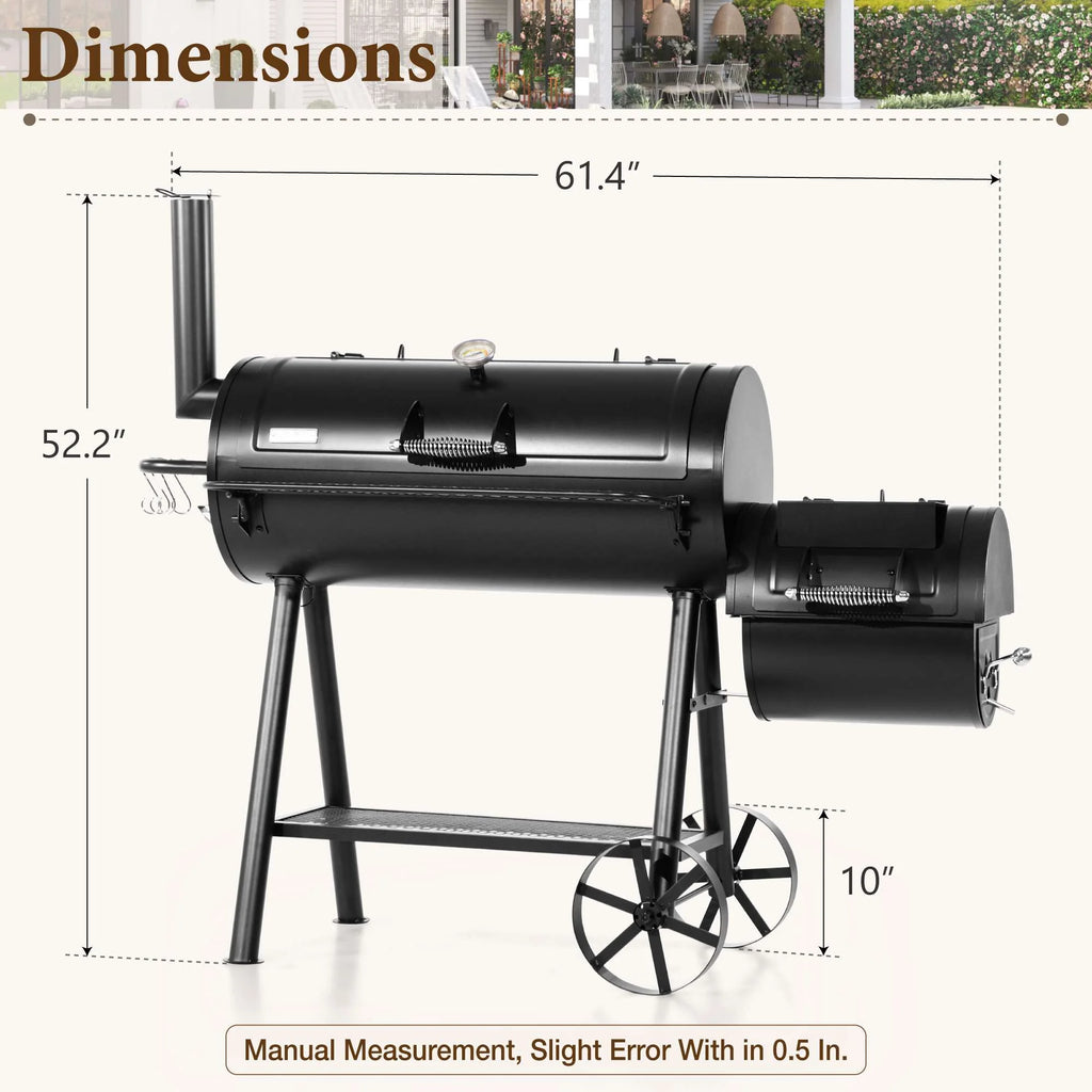 Summit Living Charcoal Grill with Offset Smoker 941 sq.in. Extra Large BBQ Grill Black