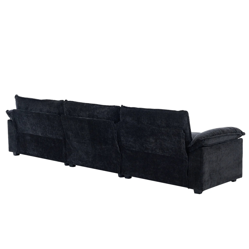 Zimtown Sectional Sofa with Ottoman, L Shaped Convertible Couch with Removable Chaise Chenille Fabric Sofa Set for 4-6 Persons Living Room Furniture Dark Grey