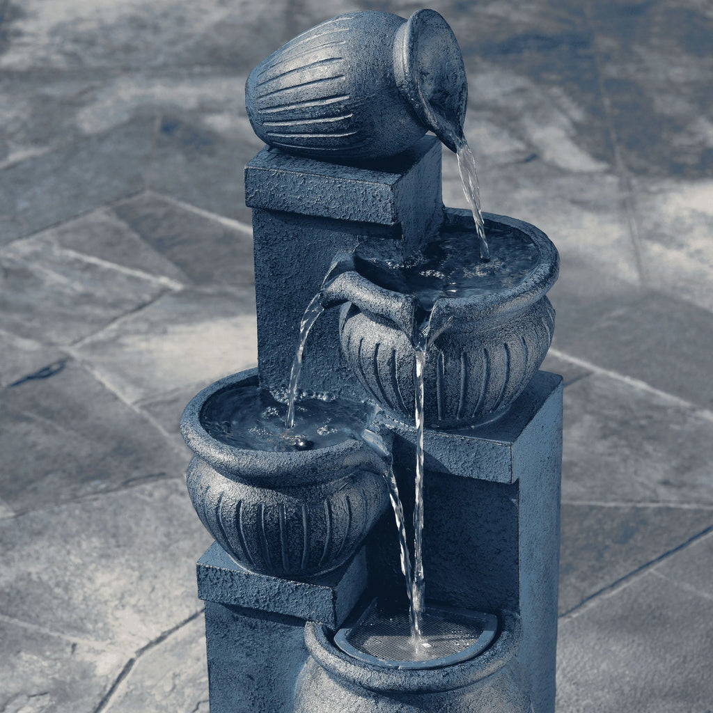 Teamson Home Outdoor Water Fountain with Lights 4-Tier Cascading Bowl Design with LED Light & Solar Pump, Solar-Powered Water Fountain Outdoor Garden, Yard, or Patio Dcor, Navy Blue