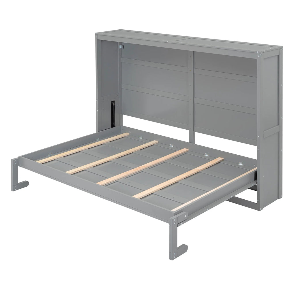 Harper & Bright Designs Full Size Murphy Bed Space-Saving Foldable Wooden Wall Bed with a Shelf for Guest Room Home Office, Gray