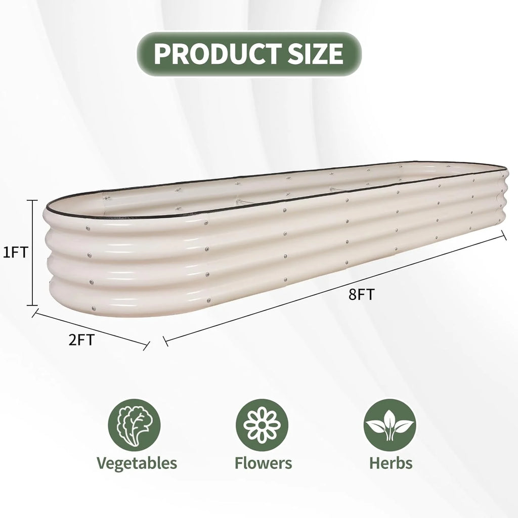 Galvanized Raised Garden Bed- Planter Garden Boxes Outdoor, Raised Beds for Gardening, 8x2x1ft Metal Garden Bed Kit for Vegetables Flower, Planter Raised Beds with Protective Tape & Tools.White