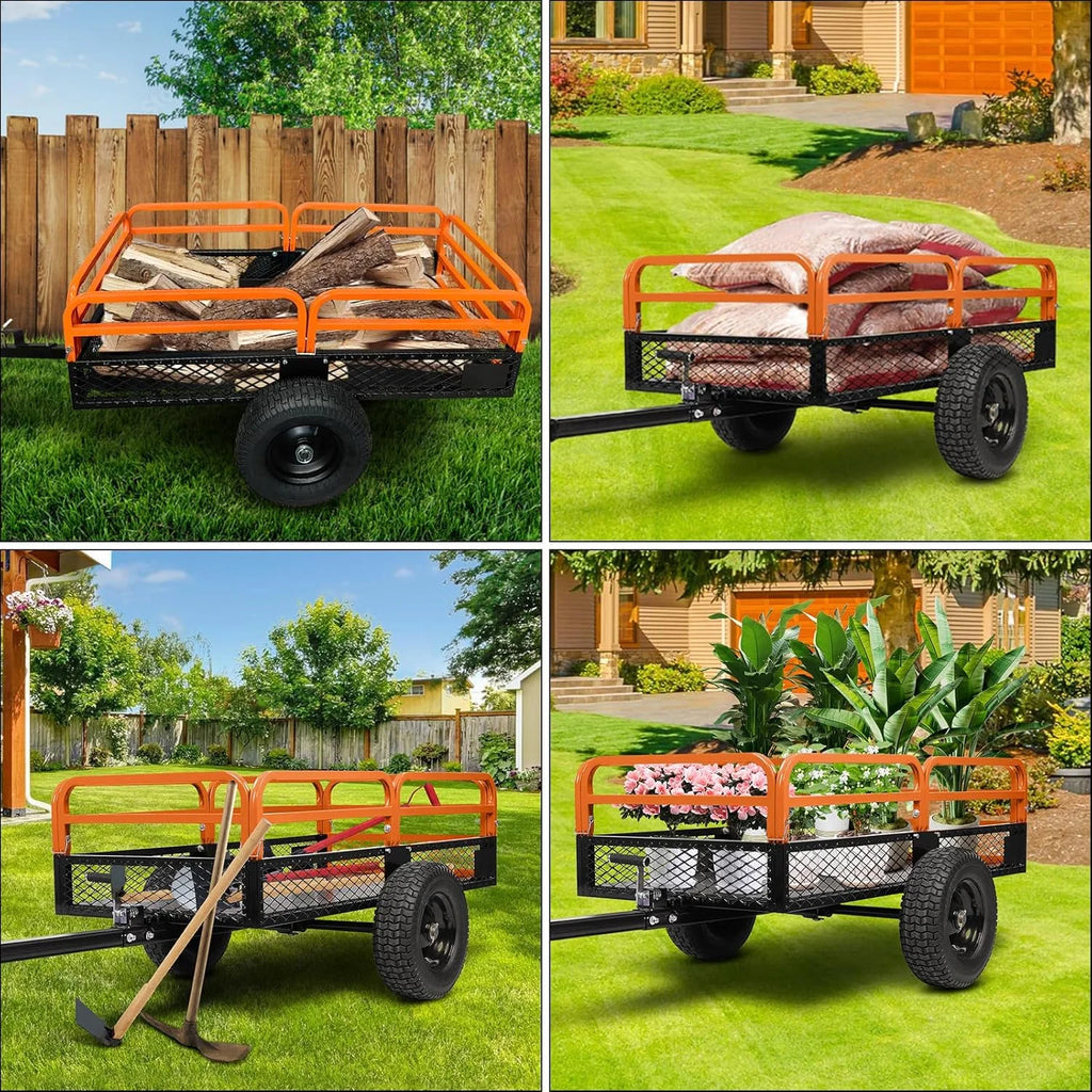 Heavy Duty Steel ATV Trailer,1600 Lbs Dump Cart, 15 Cubic Feet, Removable Sides, for Riding Lawn Mower Tractor