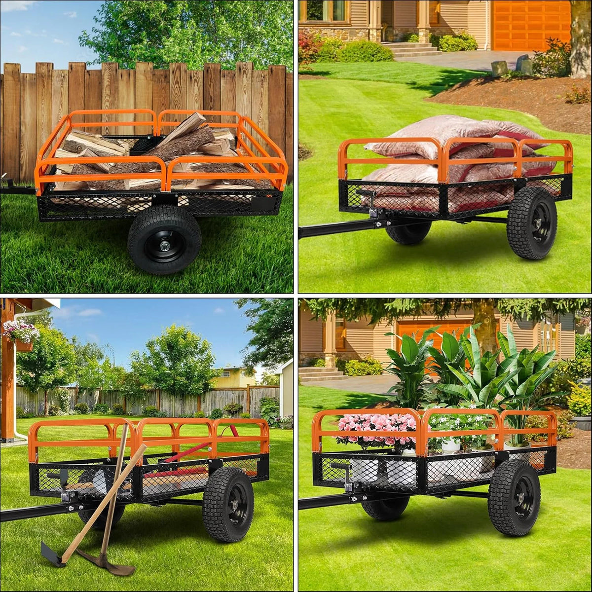 Heavy Duty Steel ATV Trailer,1600 Lbs Dump Cart, 15 Cubic Feet, Removable Sides, for Riding Lawn Mower Tractor
