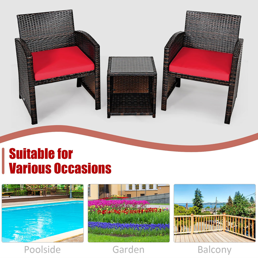 Costway 3PCS Patio Rattan Wicker Furniture Cushion Sofa Coffee Table Gray