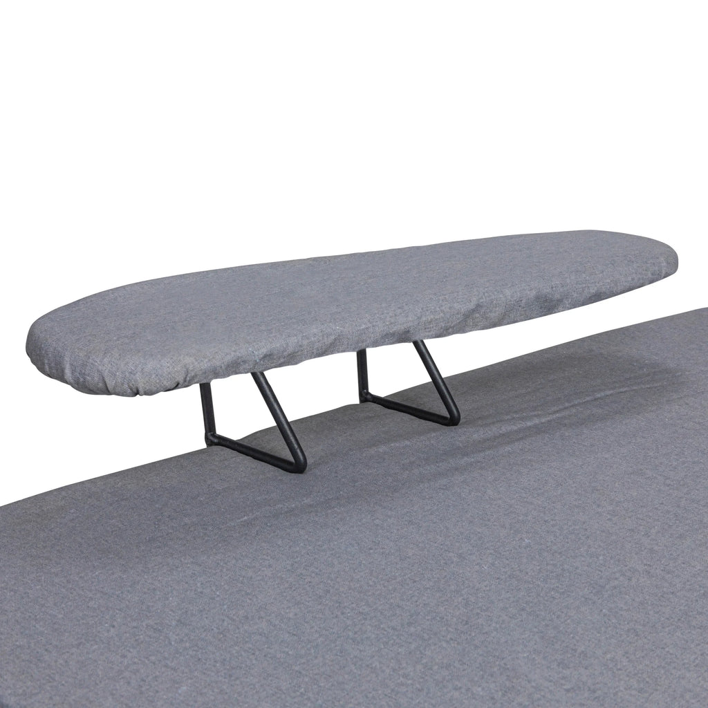 Household Essentials Wide Mega Ironing Board 4-Leg, Steel Top Pressing Station, Heat-Resistant Fiber Pad and Cotton Cover, Includes Sleeve Board and Iron Rest with Hanger Bar, Silver Frame