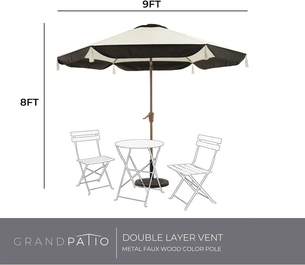 Grand Patio Ourdoor 9 ft Patio Umbrella with Fringe Tessels Market Umbrella & Push Button Tilt & Crank