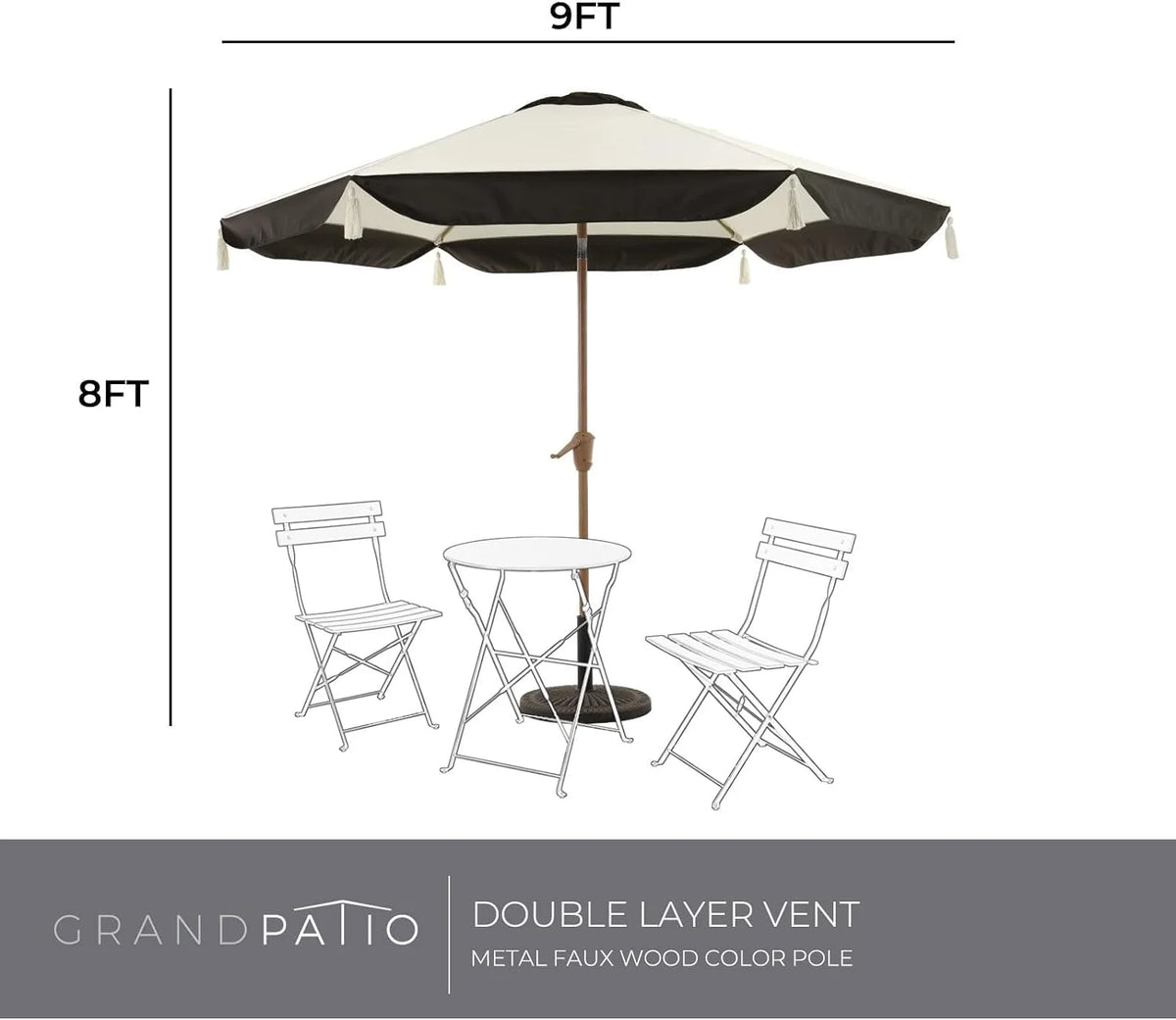 Grand Patio Ourdoor 9 ft Patio Umbrella with Fringe Tessels Market Umbrella & Push Button Tilt & Crank
