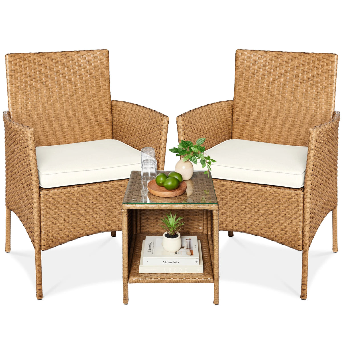 Best Choice Products 3-Piece Outdoor Wicker Conversation Patio Bistro Set, w/ 2 Chairs, Table - Gray/Navy