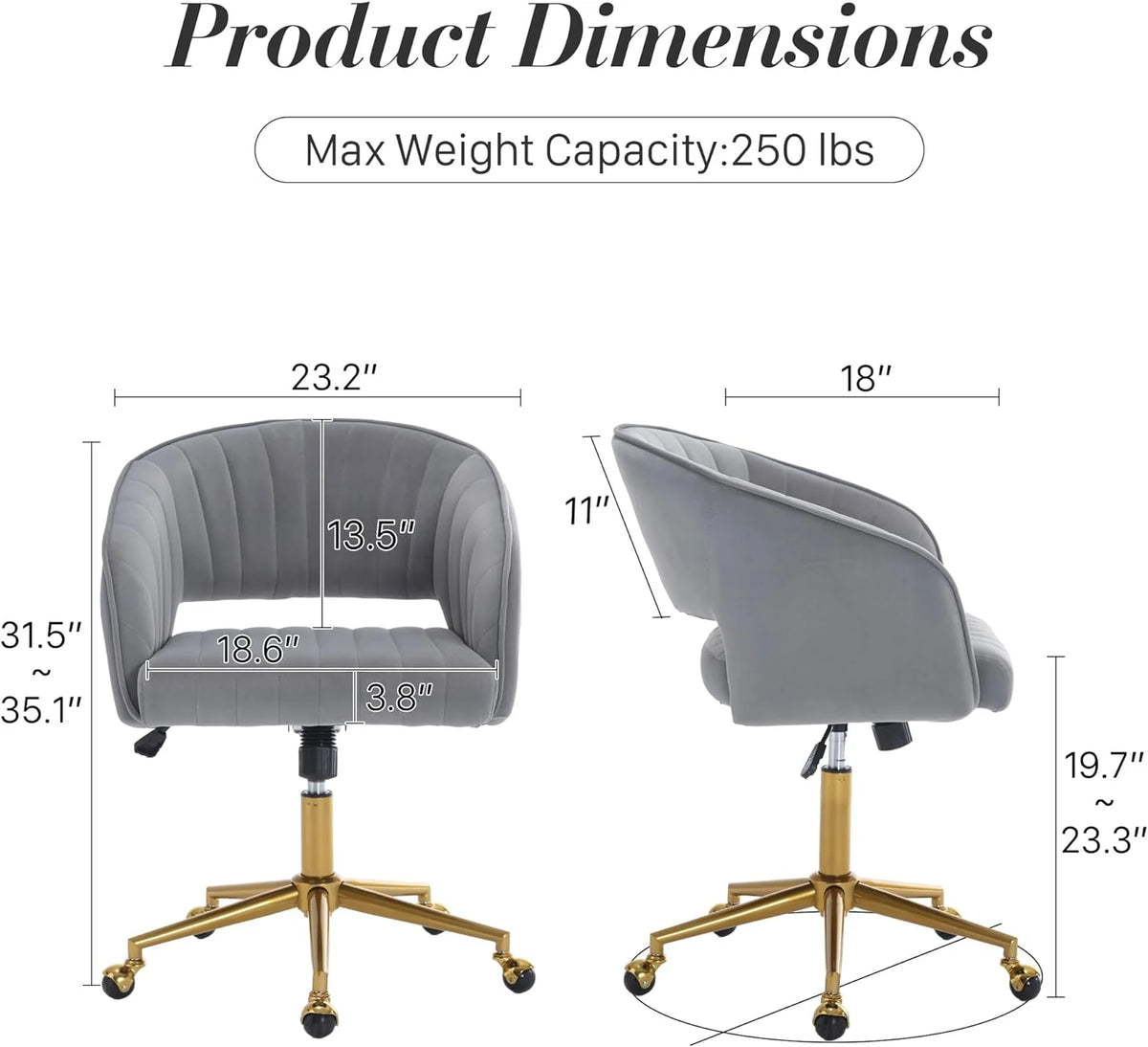 Home Office Swivel Desk Chair, Modern Velvet Vanity Chair, Height Adjustable Armchair with Gold Base, Ergonomic Office Chair for Task Study Computer Room, Beige
